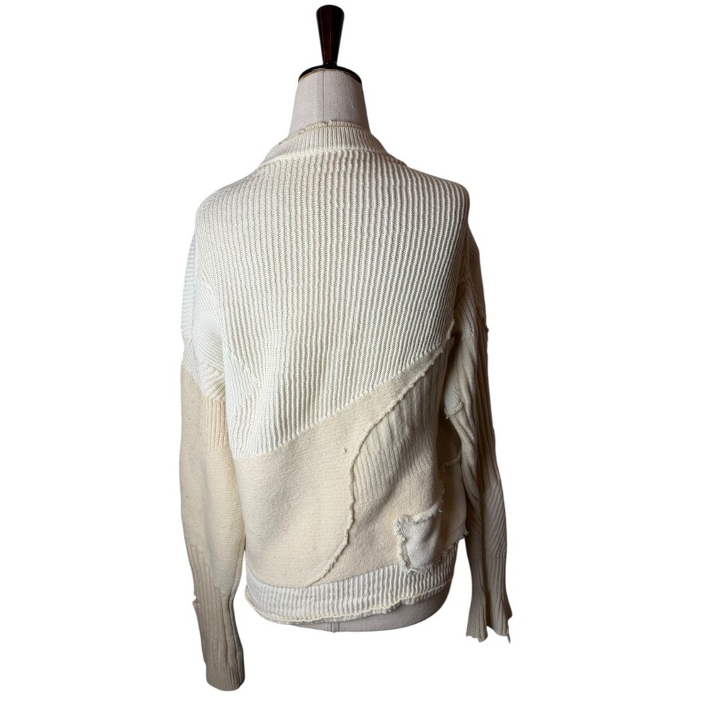 Helmut Lang Sweater Women Small Ivory Military Grunge‎ Patchwork Wool Cashmere - Picture 6 of 9